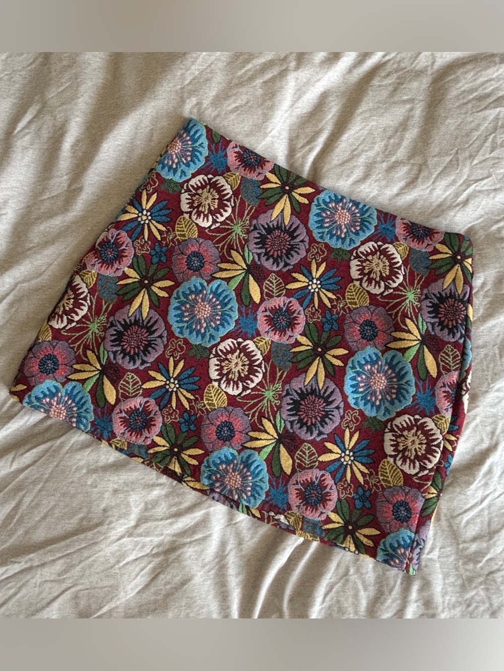Embroidered Structured Western Mini Skirt with Multi Colour Floral Detail